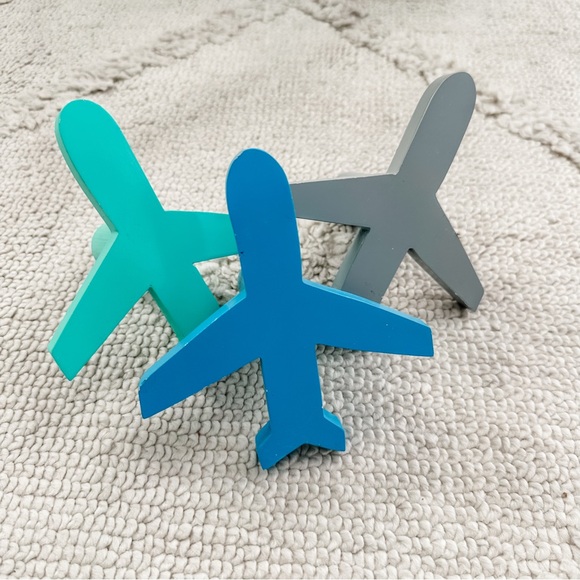 Other - Set of 3 Decorative Airplane Bookends or Shelf Accents - Blue, Teal, Gray
